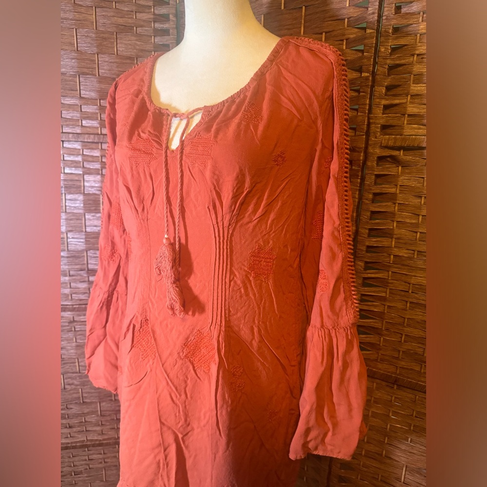 Monoreno dress Boho Large Orange Long sleeve Embroidered Design